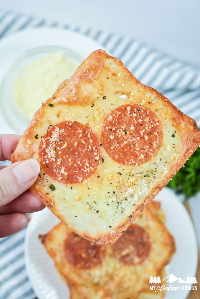 baked cheese and pepperoni cracker