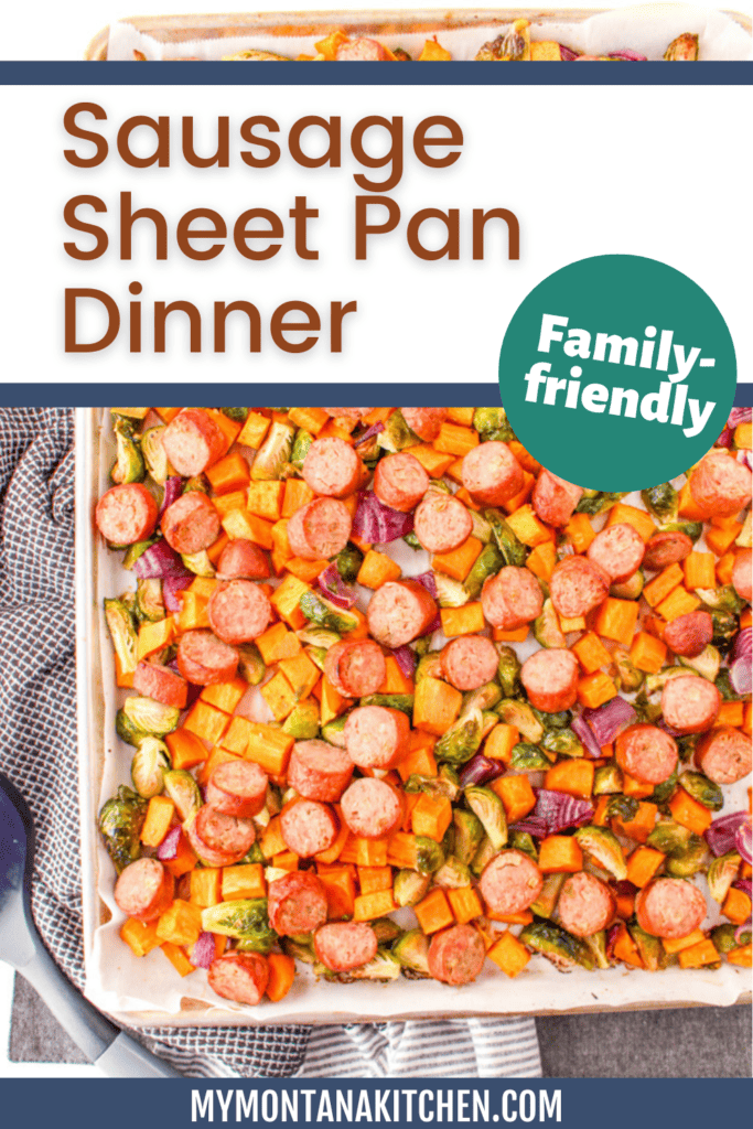 sheet pan full of roasted veggies and sausage