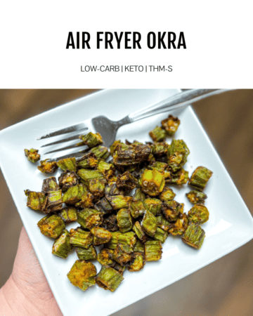 air fried okra on white plate