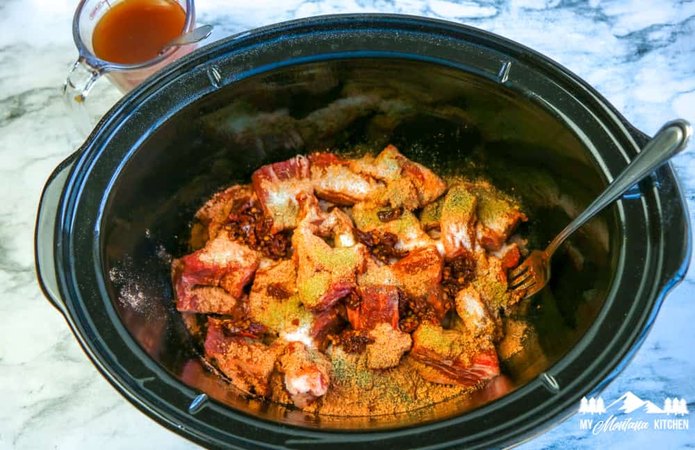 cubed beef in slow cooker with spices