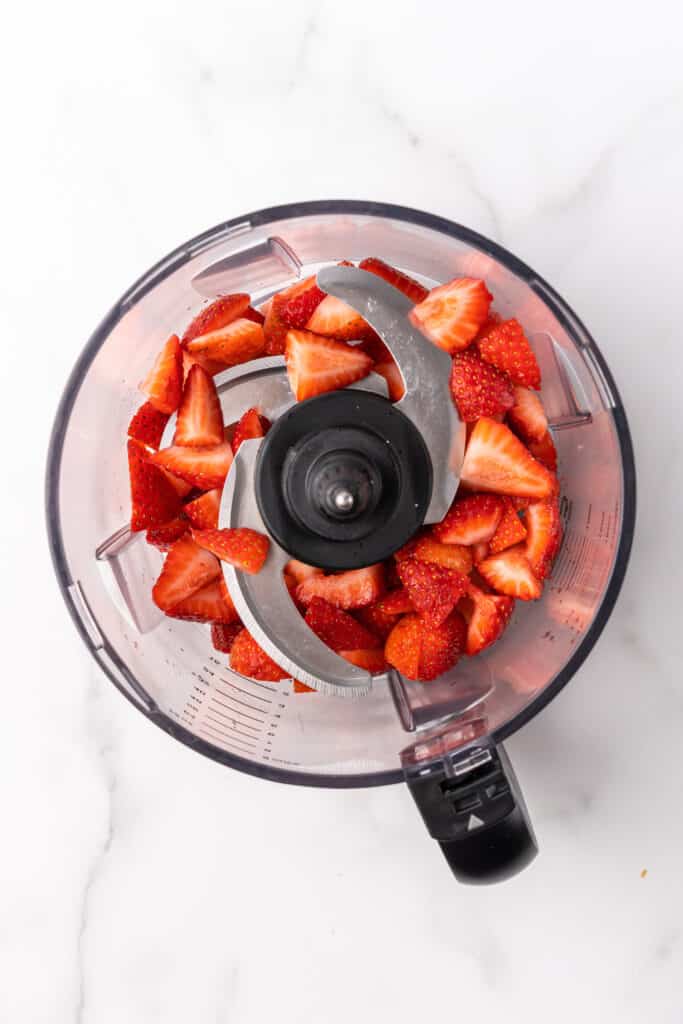 fresh strawberries in food processor