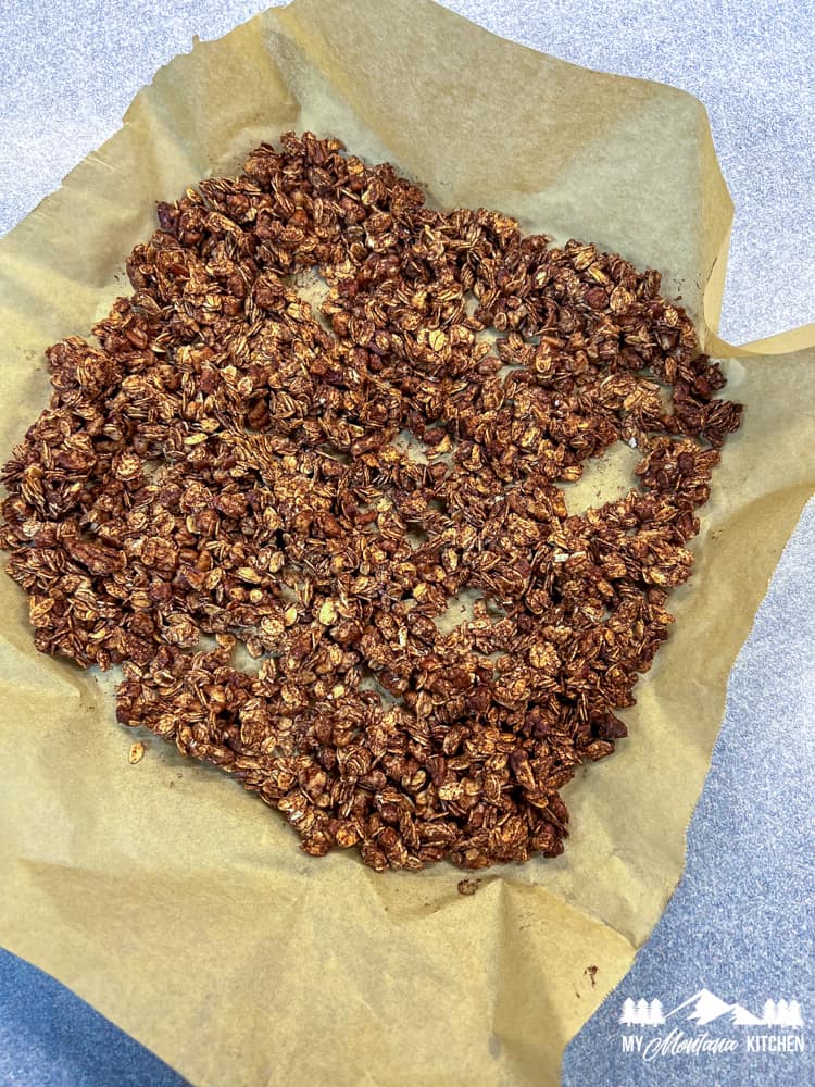 finished granola on parchment paper
