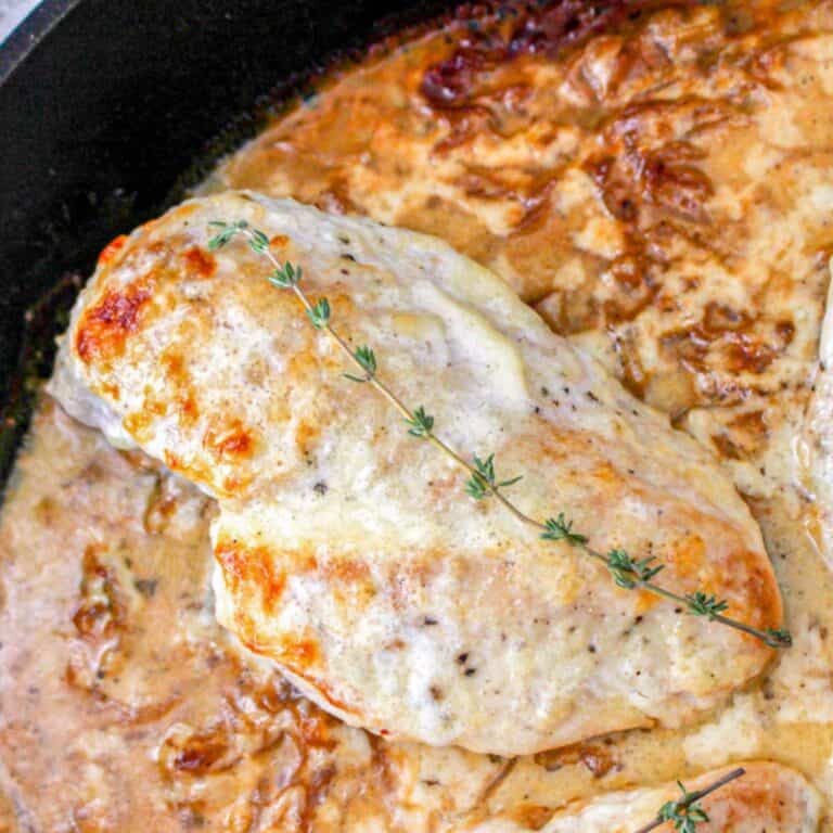 french onion chicken in skillet