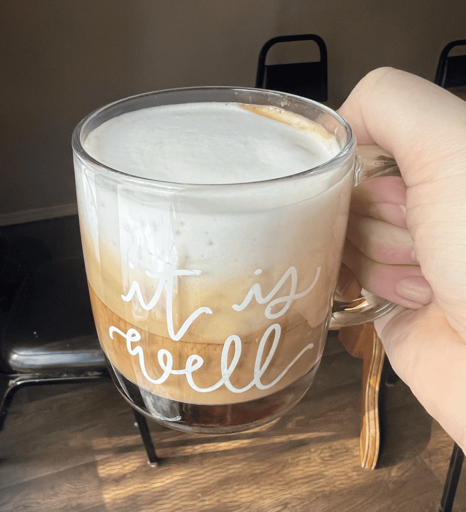 latte in glass mug