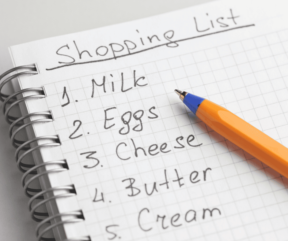 shopping list with pen