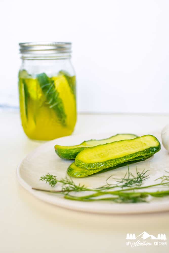 sliced pickles on plate