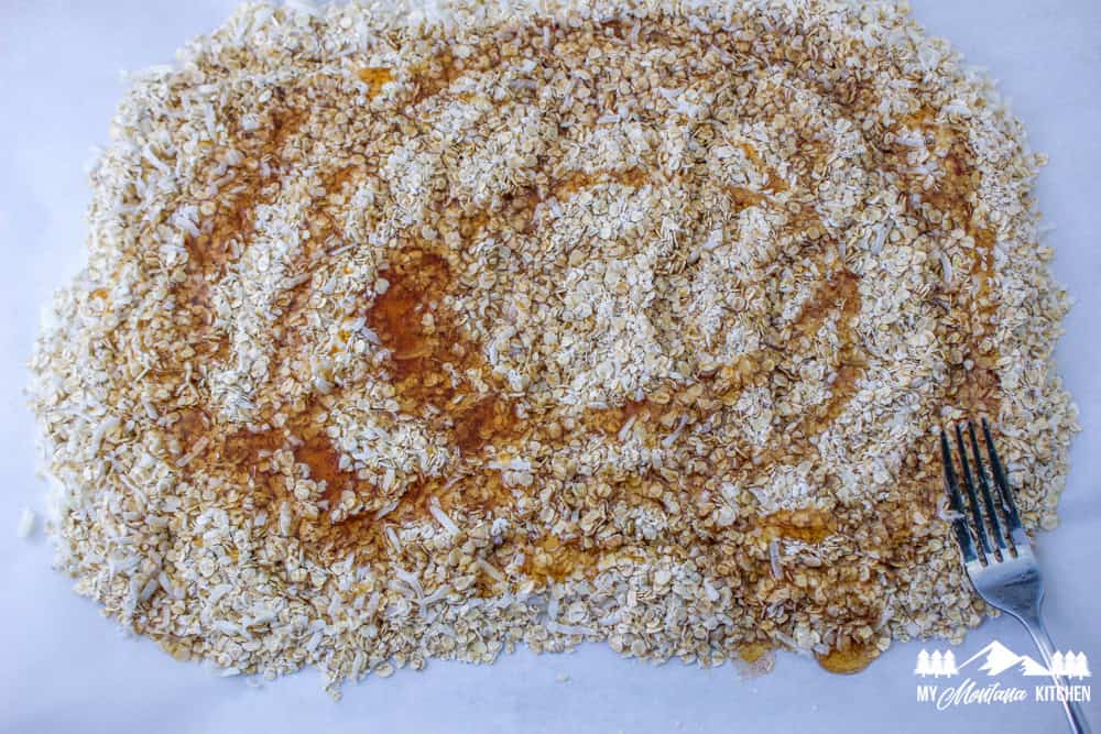 raw oats with maple syrup drizzled on top