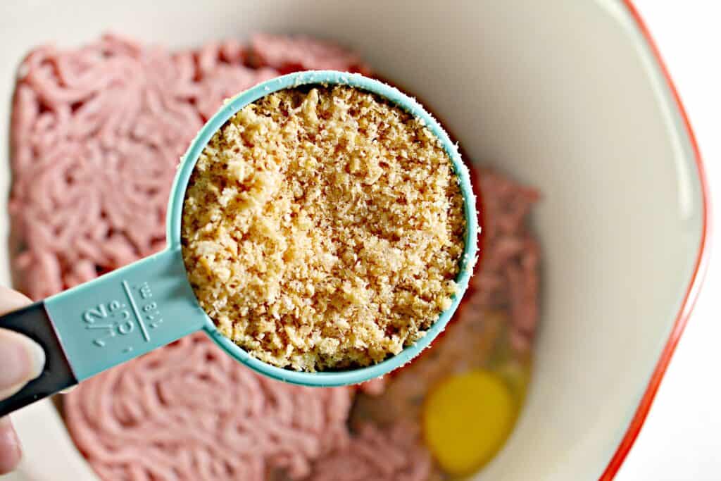 crushed pork rinds in measuring cup