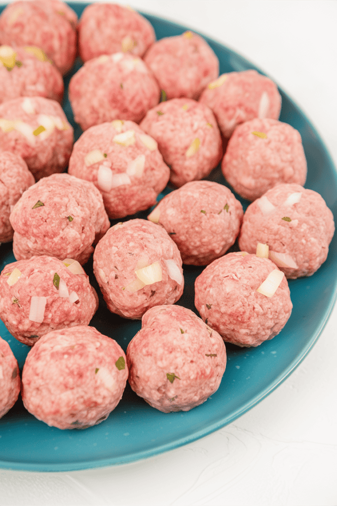 raw french onion meatballs with onions