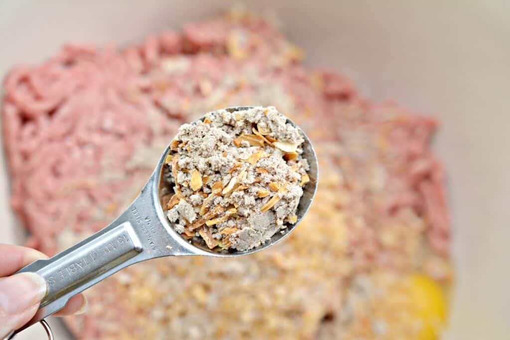 french onion soup mix in measuring spoon