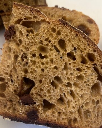 piece of espresso chocolate chip bread on white board