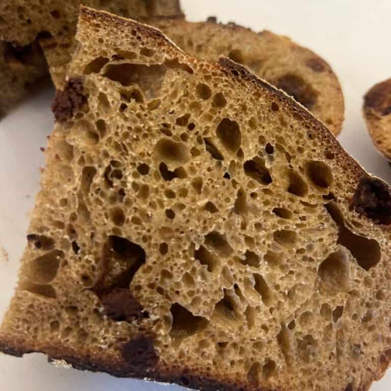 piece of espresso chocolate chip bread on white board