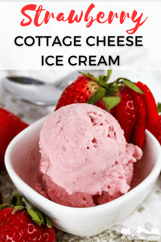 Labeled image of strawberry cottage cheese ice cream in white bowl