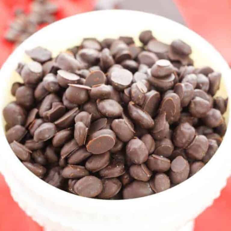 chocolate covered espresso beans in white dish