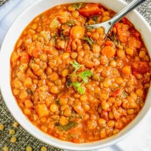 cooked instant pot lentils in white bowl