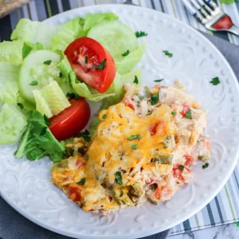 king ranch chicken casserole on white plate