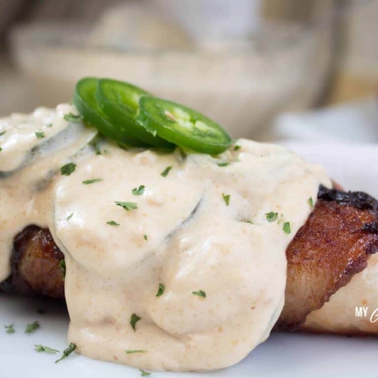 Bacon Wrapped Chicken with Jalapeño Cream Sauce