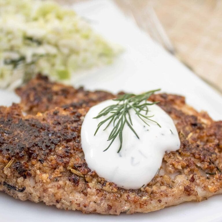 Pecan Crusted Tilapia with Lime Dill Sauce