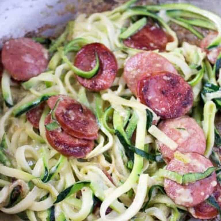 Sausage Alfredo with Zucchini Noodles