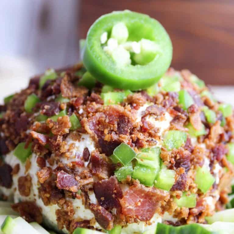 Easy Bacon Jalapeño Cheese Ball (Low Carb, Keto, THM-S) #trimhealthymama #thm #thm-s #cheeseball #bacon #jalapeno #appetizer #creamcheese