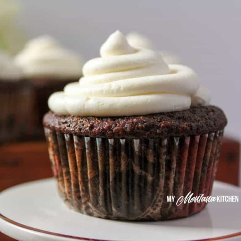 Chocolate Cupcakes with Whipped Cream Cheese Frosting (THM-S, Low Carb, Sugar Free)