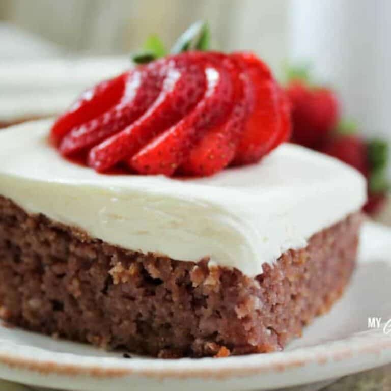 Low Carb Strawberry Cake with Cream Cheese Frosting (THM-S, Sugar Free)