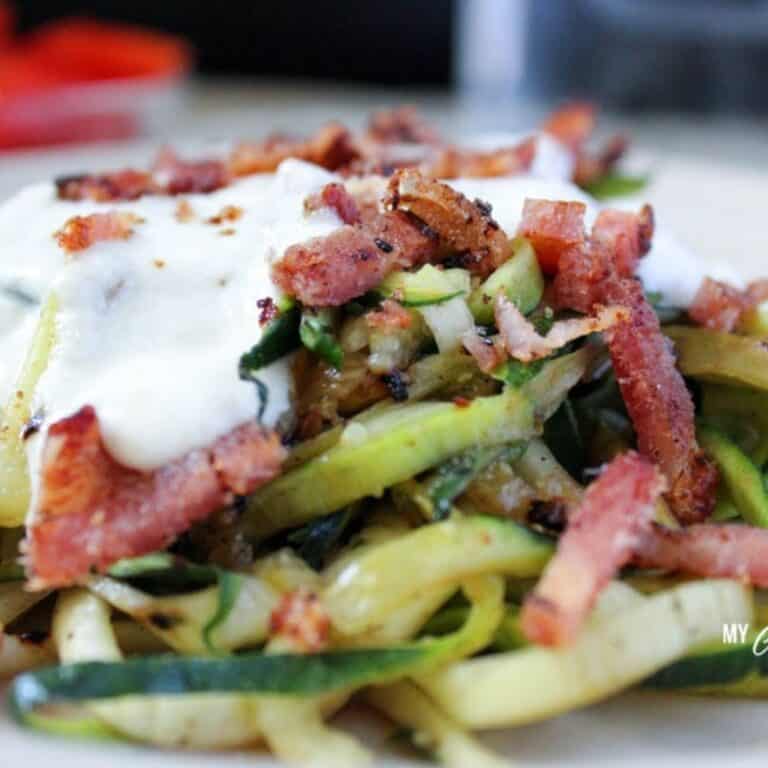 Speedy Zucchini Bacon Alfredo (THM-S, Low Carb)