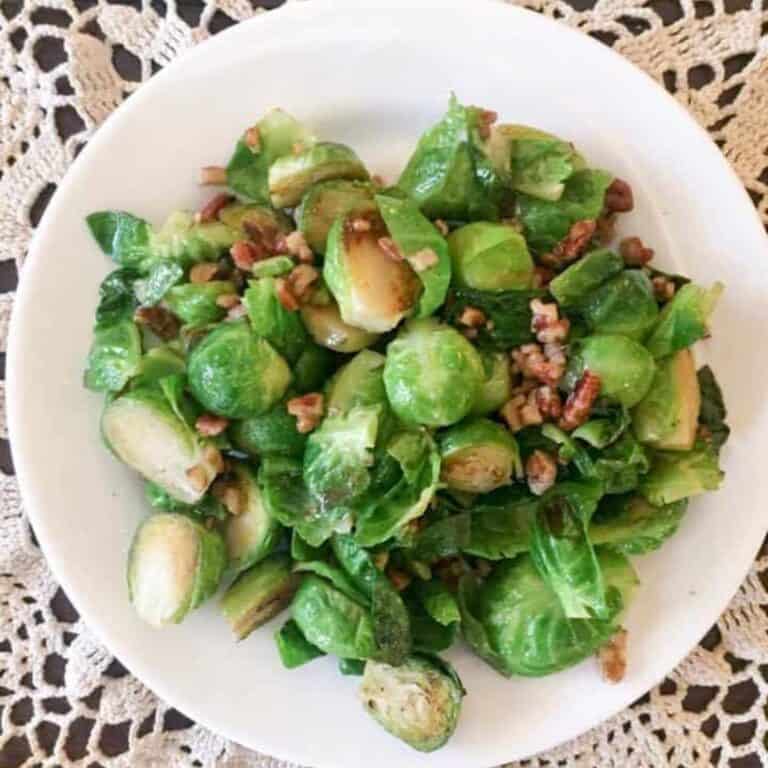 Maple Pecan Glazed Brussels Sprouts {THM-S, Low Carb}