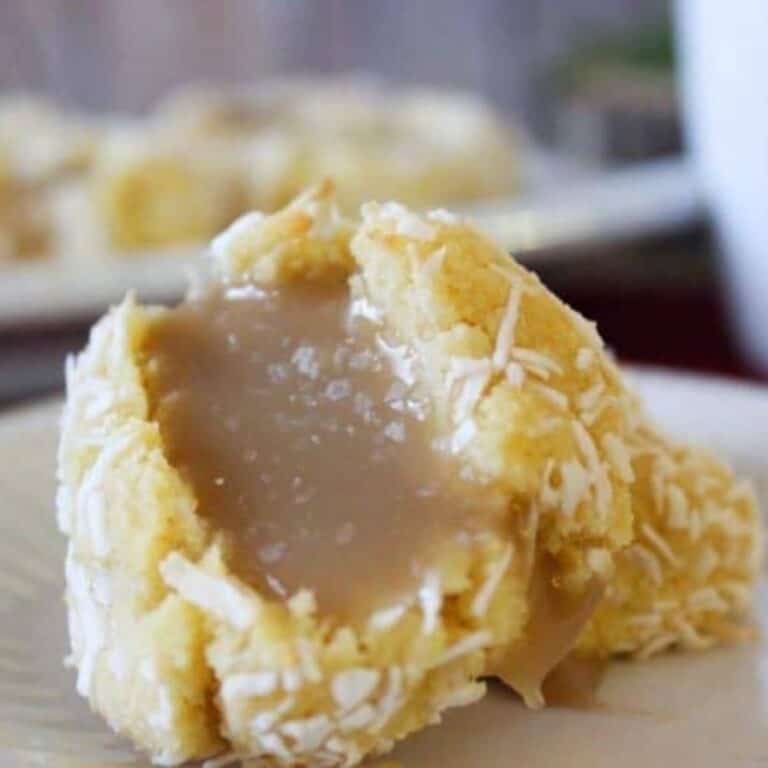 Salted Caramel Coconut Thumbprint Cookies {THM-S, Low Carb, Sugar Free}
